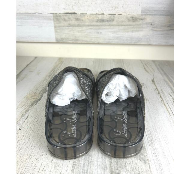 Lauren Lorraine Womens 10 Black Silver Jeweled Jelly Slides Slip On Sandals NEW - Picture 4 of 7